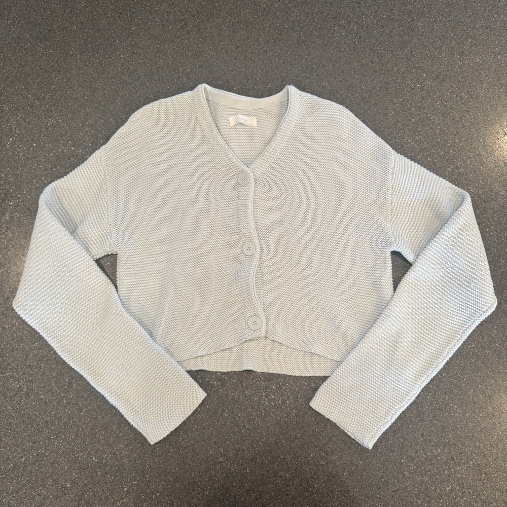 Oak + Fort Pastel Blue Chunky Knit Cropped Cardigan Large